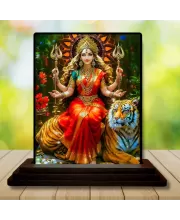 Car Dashboard Goddess Durga Wooden Photo Stand  3x4 Inches, Compact & Stylish Spiritual Display For Car, Home & Office (Pack Of 1) (F49276)