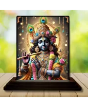 Car Dashboard Shree Krishna Wooden Photo Stand  3x4 Inches, Compact & Stylish Spiritual Display For Car, Home & Office (Pack Of 1) (F49277)