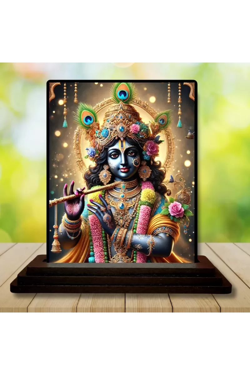 Car Dashboard Shree Krishna Wooden Photo Stand  3x4 Inches, Compact & Stylish Spiritual Display For Car, Home & Office (Pack Of 1) (F49277)