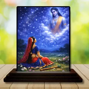 Car Dashboard Shree Krishna Wooden Photo Stand  3x4 Inches, Compact & Stylish Spiritual Display For Car, Home & Office (Pack Of 1) (F49278)