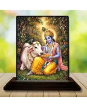 Car Dashboard Shree Krishna Wooden Photo Stand  3x4 Inches, Compact & Stylish Spiritual Display For Car, Home & Office (Pack Of 1) (F49285)