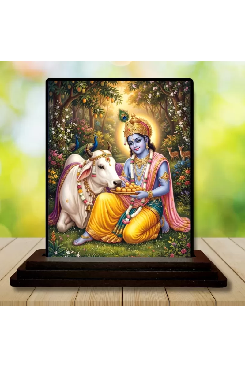 Car Dashboard Shree Krishna Wooden Photo Stand  3x4 Inches, Compact & Stylish Spiritual Display For Car, Home & Office (Pack Of 1) (F49285)