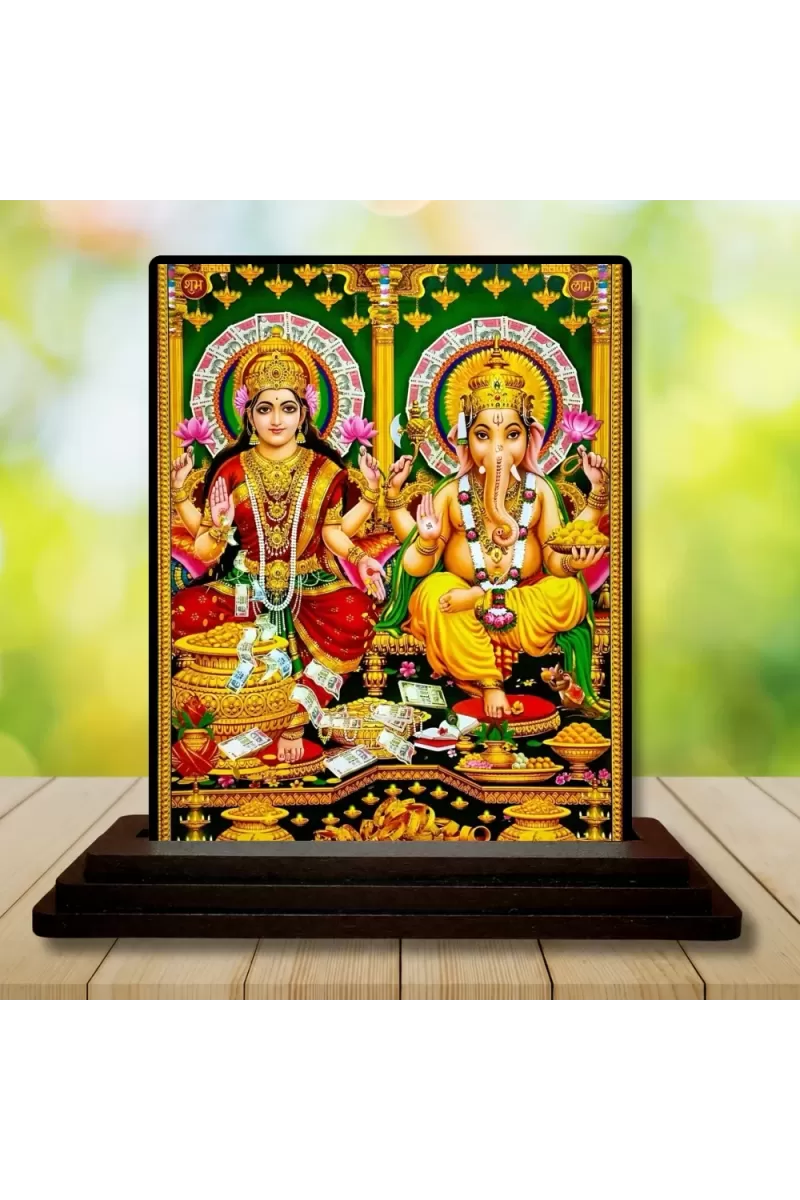 Car Dashboard Lord Ganesha And Lord Ganesha Wooden Photo Stand  3x4 Inches, Compact & Stylish Spiritual Display For Car, Home & Office (Pack Of 1) (F49287)