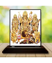 Car Dashboard Goddess Durga Wooden Photo Stand  3x4 Inches, Compact & Stylish Spiritual Display For Car, Home & Office (Pack Of 1) (F49289)