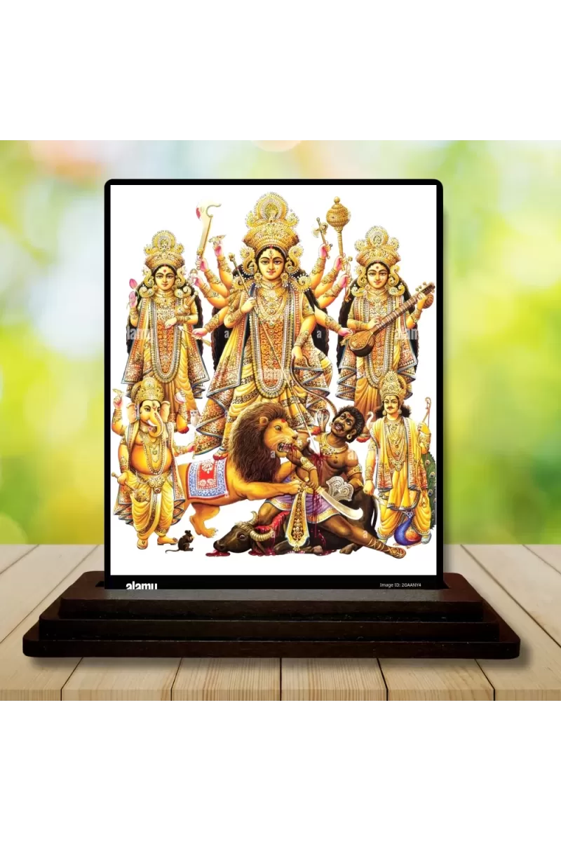 Car Dashboard Goddess Durga Wooden Photo Stand  3x4 Inches, Compact & Stylish Spiritual Display For Car, Home & Office (Pack Of 1) (F49289)