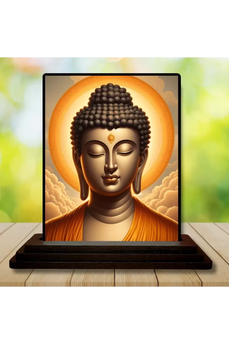 Car Dashboard Gautama Buddha Wooden Photo Stand  3x4 Inches, Compact & Stylish Spiritual Display For Car, Home & Office (Pack Of 1) (F49290)