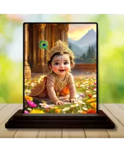 Car Dashboard Lord Krishna Wooden Photo Stand  3x4 Inches, Compact & Stylish Spiritual Display For Car, Home & Office (Pack Of 1) (F49292)