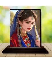 Car Dashboard Shree Radha Wooden Photo Stand  3x4 Inches, Compact & Stylish Spiritual Display For Car, Home & Office (Pack Of 1) (F49293)