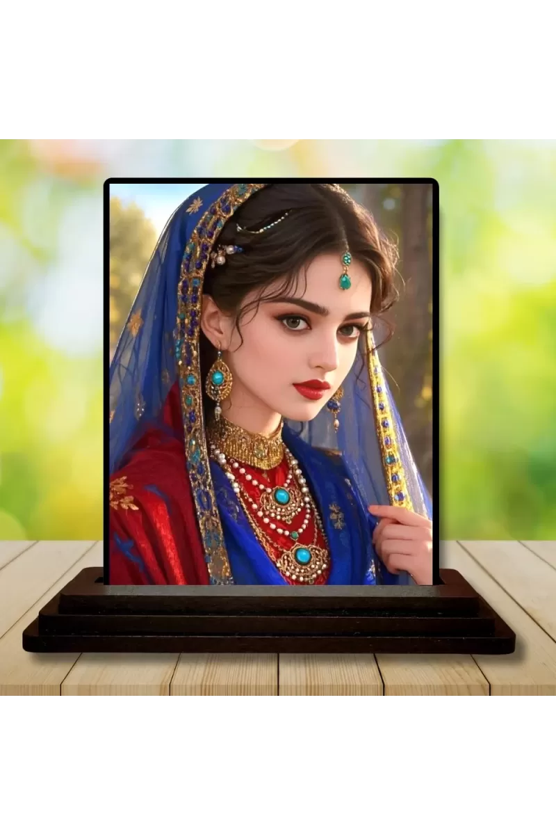 Car Dashboard Shree Radha Wooden Photo Stand  3x4 Inches, Compact & Stylish Spiritual Display For Car, Home & Office (Pack Of 1) (F49293)