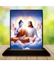 Car Dashboard Gautama Buddha And Jesus Christ Wooden Photo Stand  3x4 Inches, Compact & Stylish Spiritual Display For Car, Home & Office (Pack Of 1) (F49294)