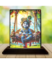 Car Dashboard Krishna Wooden Photo Stand  3x4 Inches, Compact & Stylish Spiritual Display For Car, Home & Office (Pack Of 1) (F49296)