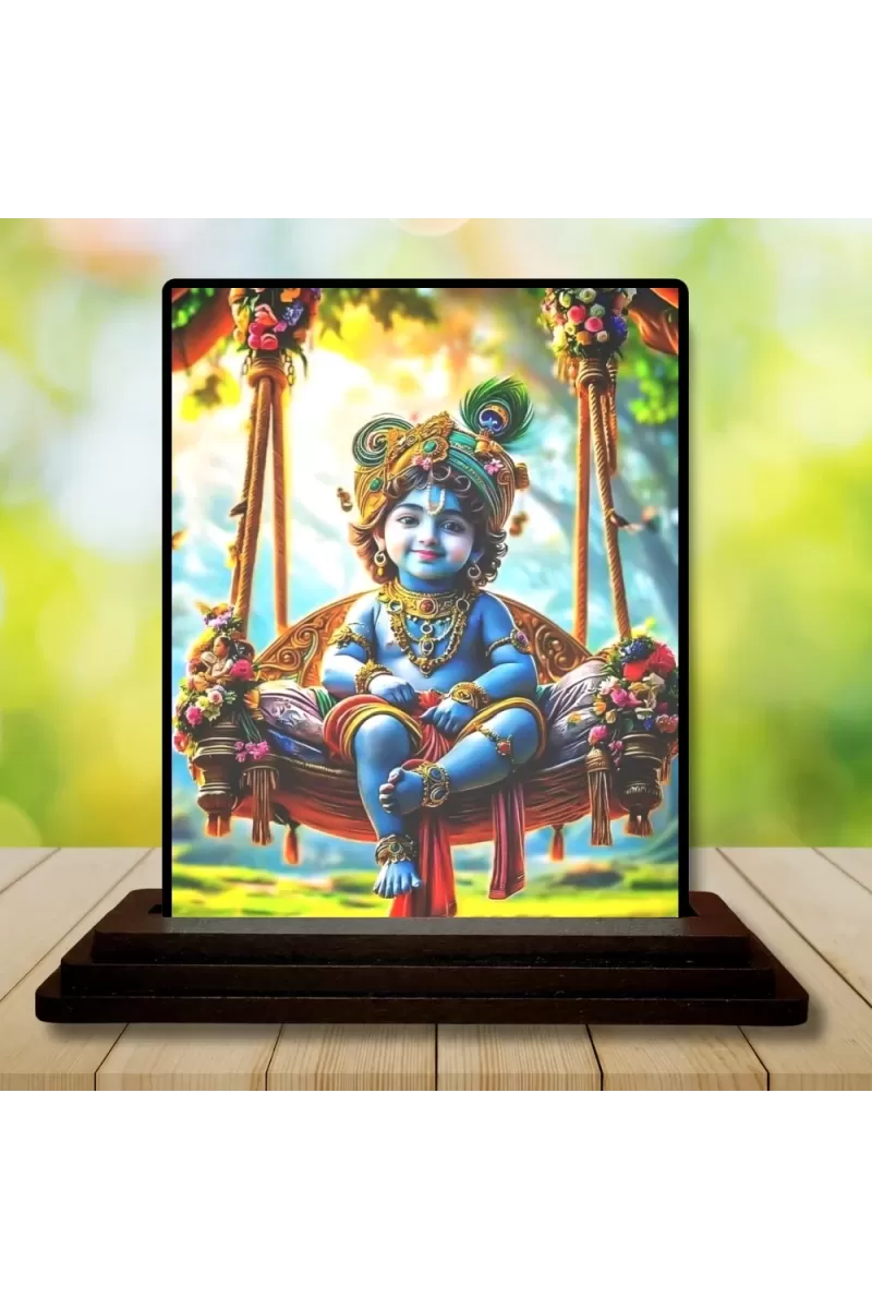 Car Dashboard Krishna Wooden Photo Stand  3x4 Inches, Compact & Stylish Spiritual Display For Car, Home & Office (Pack Of 1) (F49296)