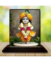 Car Dashboard Shree Krishna Wooden Photo Stand  3x4 Inches, Compact & Stylish Spiritual Display For Car, Home & Office (Pack Of 1) (F49298)