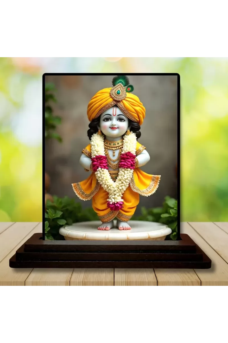 Car Dashboard Shree Krishna Wooden Photo Stand  3x4 Inches, Compact & Stylish Spiritual Display For Car, Home & Office (Pack Of 1) (F49298)