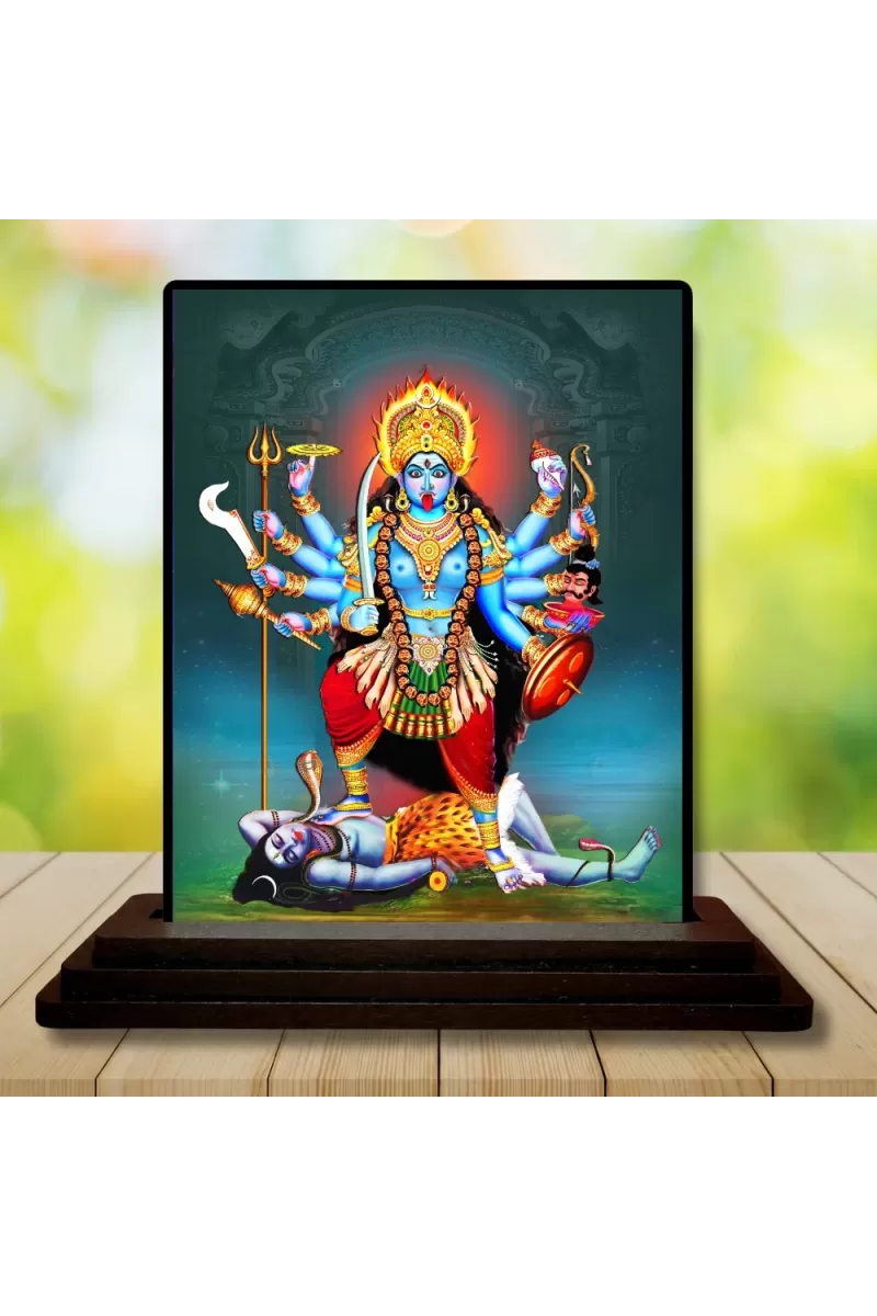 Car Dashboard Goddess Kali Wooden Photo Stand  3x4 Inches, Compact & Stylish Spiritual Display For Car, Home & Office (Pack Of 1) (F49299)