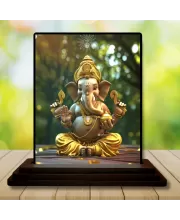 Car Dashboard Lord Ganesha Wooden Photo Stand  3x4 Inches, Compact & Stylish Spiritual Display For Car, Home & Office (Pack Of 1) (F49300)