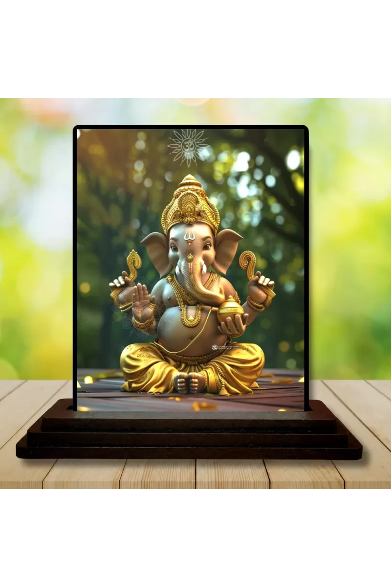 Car Dashboard Lord Ganesha Wooden Photo Stand  3x4 Inches, Compact & Stylish Spiritual Display For Car, Home & Office (Pack Of 1) (F49300)