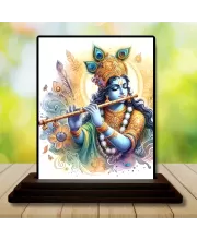 Car Dashboard Shree Krishna Wooden Photo Stand  3x4 Inches, Compact & Stylish Spiritual Display For Car, Home & Office (Pack Of 1) (F49301)