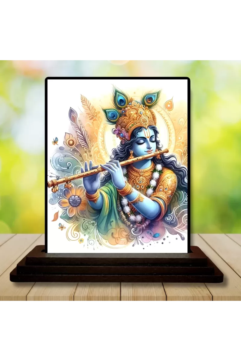Car Dashboard Shree Krishna Wooden Photo Stand  3x4 Inches, Compact & Stylish Spiritual Display For Car, Home & Office (Pack Of 1) (F49301)