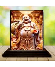 Car Dashboard Budai Wooden Photo Stand  3x4 Inches, Compact & Stylish Spiritual Display For Car, Home & Office (Pack Of 1) (F49303)