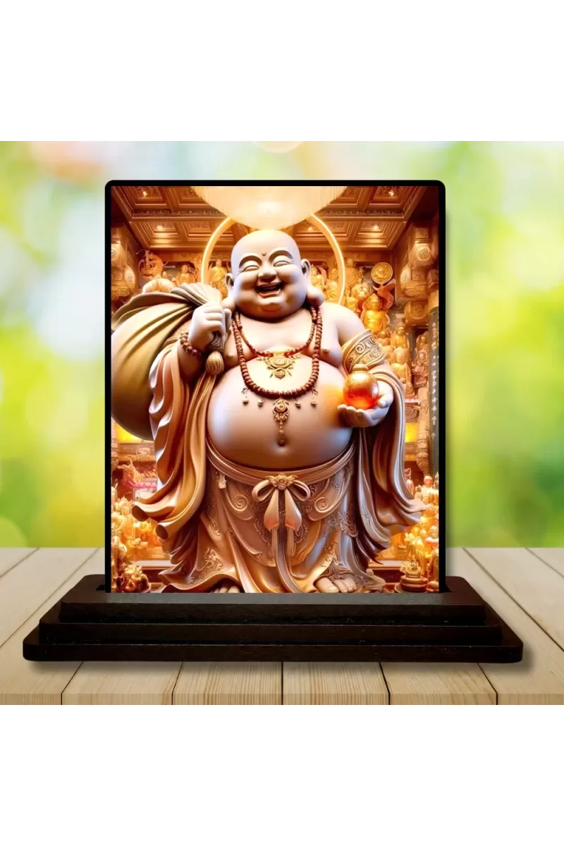 Car Dashboard Budai Wooden Photo Stand  3x4 Inches, Compact & Stylish Spiritual Display For Car, Home & Office (Pack Of 1) (F49303)