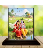 Car Dashboard Radha And Shree Krishna Wooden Photo Stand  3x4 Inches, Compact & Stylish Spiritual Display For Car, Home & Office (Pack Of 1) (F49308)