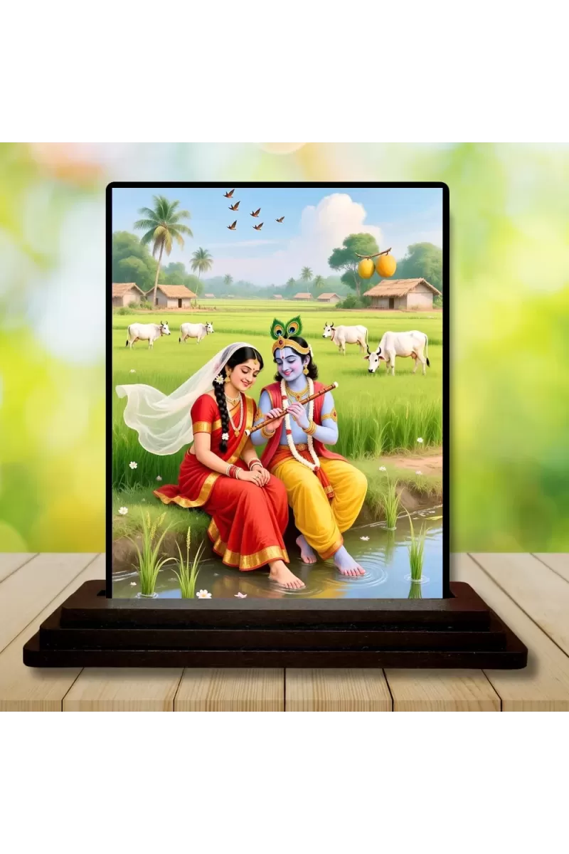 Car Dashboard Radha And Shree Krishna Wooden Photo Stand  3x4 Inches, Compact & Stylish Spiritual Display For Car, Home & Office (Pack Of 1) (F49308)
