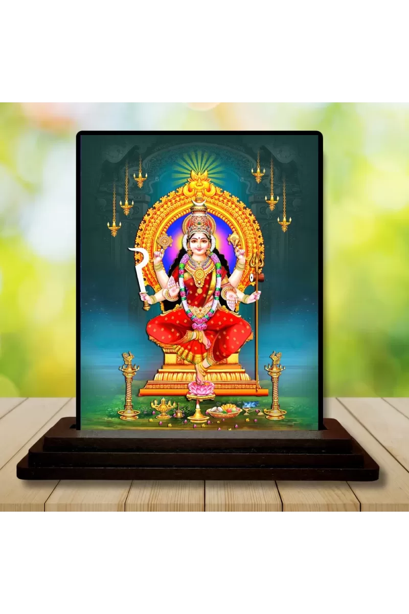 Car Dashboard Goddess Durga Wooden Photo Stand  3x4 Inches, Compact & Stylish Spiritual Display For Car, Home & Office (Pack Of 1) (F49309)