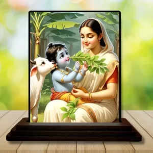 Car Dashboard Yashoda Wooden Photo Stand  3x4 Inches, Compact & Stylish Spiritual Display For Car, Home & Office (Pack Of 1) (F49312)