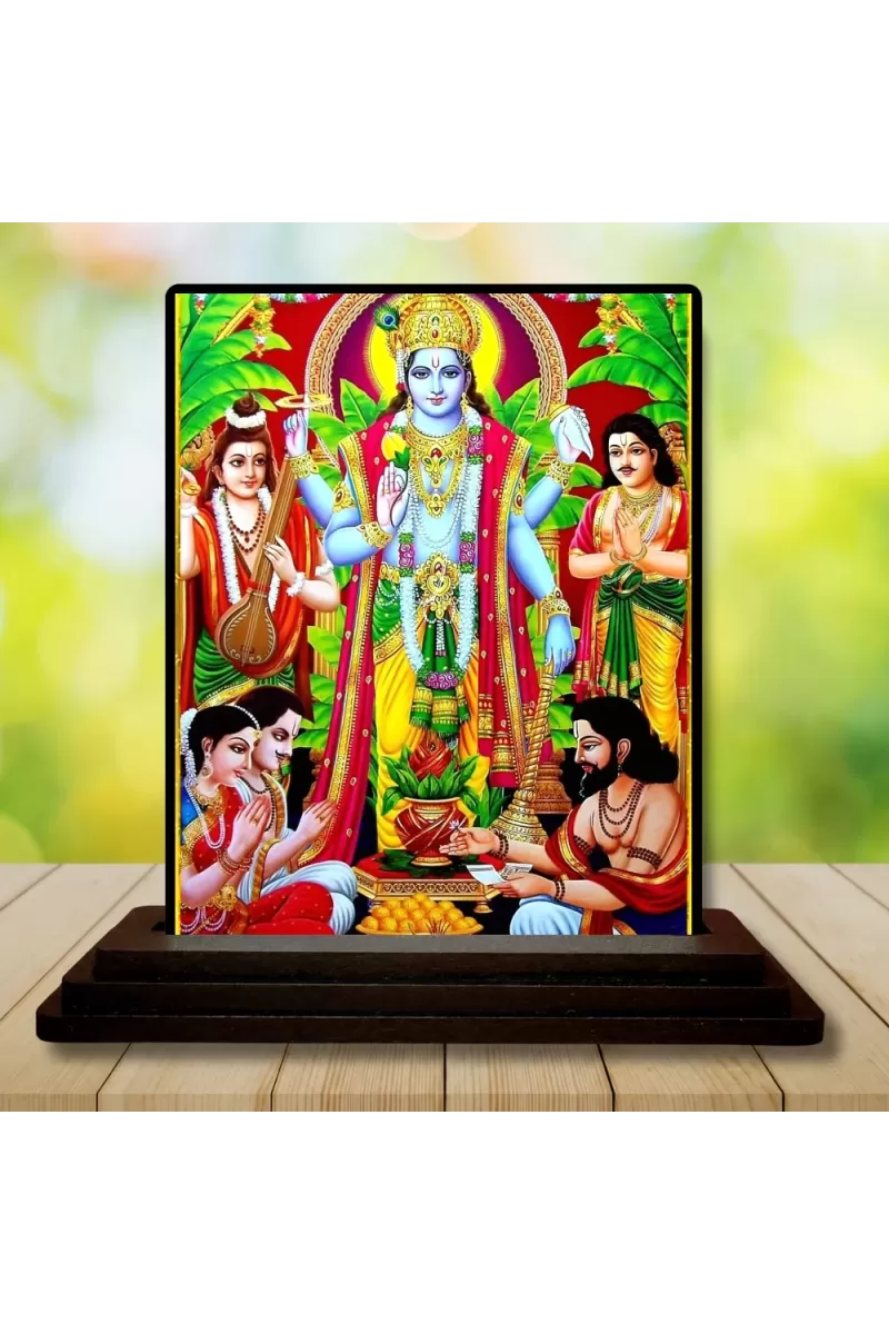 Car Dashboard Lord Vishnu Wooden Photo Stand  3x4 Inches, Compact & Stylish Spiritual Display For Car, Home & Office (Pack Of 1) (F49313)