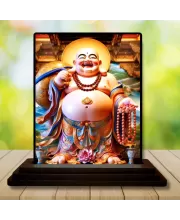 Car Dashboard Budai Wooden Photo Stand  3x4 Inches, Compact & Stylish Spiritual Display For Car, Home & Office (Pack Of 1) (F49315)
