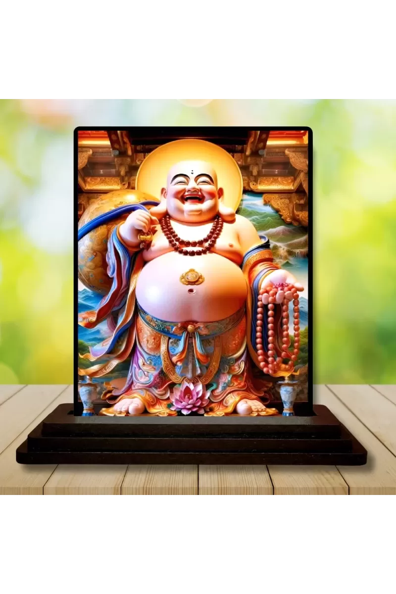 Car Dashboard Budai Wooden Photo Stand  3x4 Inches, Compact & Stylish Spiritual Display For Car, Home & Office (Pack Of 1) (F49315)