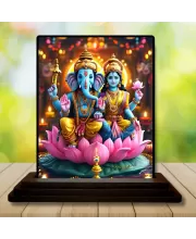 Car Dashboard Lord Ganesha And Lord Ganesha Wooden Photo Stand  3x4 Inches, Compact & Stylish Spiritual Display For Car, Home & Office (Pack Of 1) (F49316)
