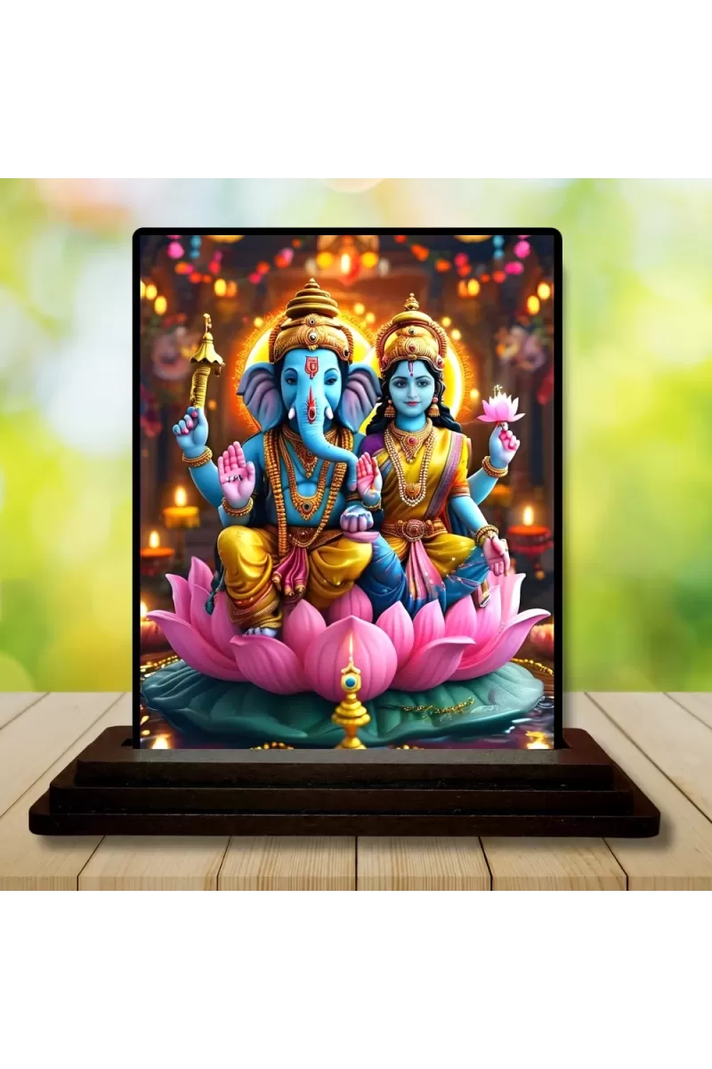 Car Dashboard Lord Ganesha And Lord Ganesha Wooden Photo Stand  3x4 Inches, Compact & Stylish Spiritual Display For Car, Home & Office (Pack Of 1) (F49316)