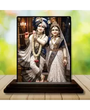 Car Dashboard Radha Shree Krishna Wooden Photo Stand  3x4 Inches, Compact & Stylish Spiritual Display For Car, Home & Office (Pack Of 1) (F49317)