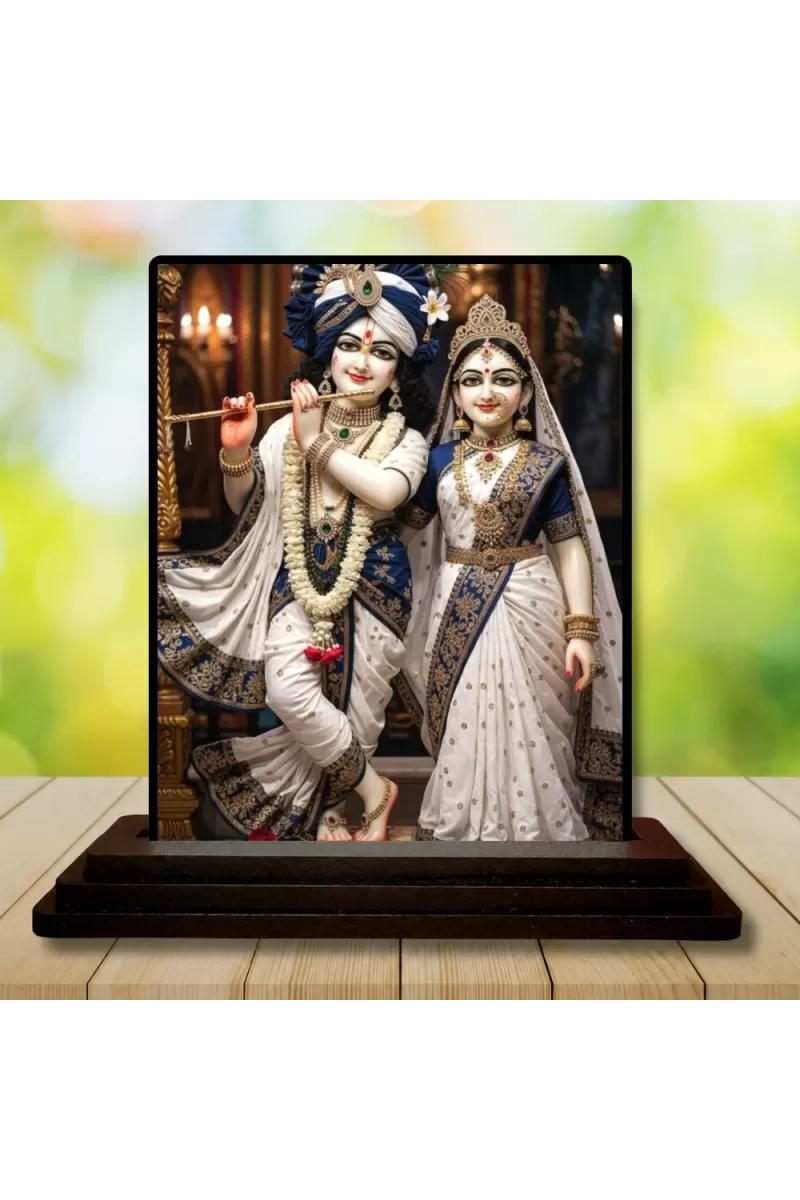Car Dashboard Radha Shree Krishna Wooden Photo Stand  3x4 Inches, Compact & Stylish Spiritual Display For Car, Home & Office (Pack Of 1) (F49317)