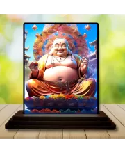 Car Dashboard Budai Wooden Photo Stand  3x4 Inches, Compact & Stylish Spiritual Display For Car, Home & Office (Pack Of 1) (F49318)
