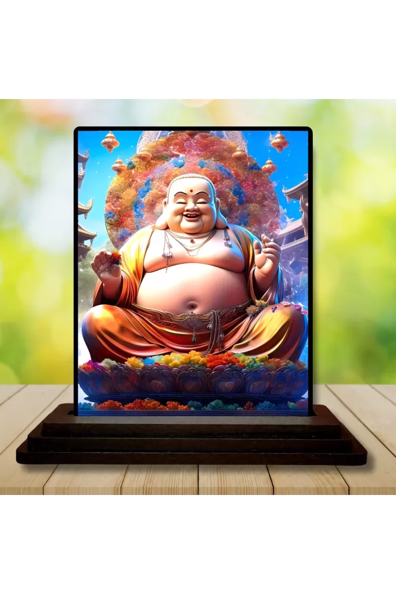 Car Dashboard Budai Wooden Photo Stand  3x4 Inches, Compact & Stylish Spiritual Display For Car, Home & Office (Pack Of 1) (F49318)