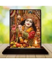 Car Dashboard Shree Krishna Wooden Photo Stand  3x4 Inches, Compact & Stylish Spiritual Display For Car, Home & Office (Pack Of 1) (F49319)