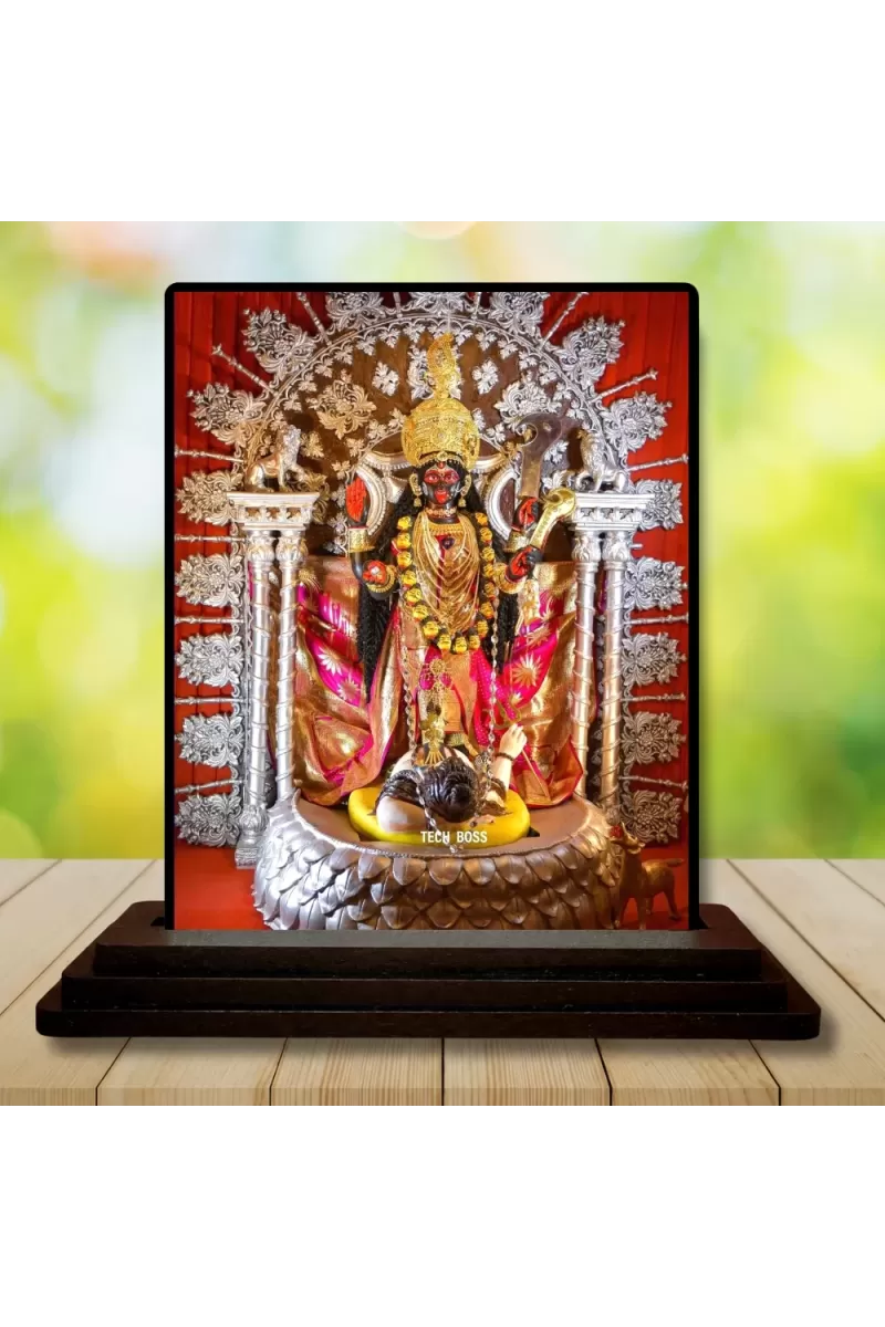 Car Dashboard Goddess Kali Wooden Photo Stand  3x4 Inches, Compact & Stylish Spiritual Display For Car, Home & Office (Pack Of 1) (F49320)