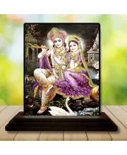 Car Dashboard Shree Krishna And Shree Radha Wooden Photo Stand  3x4 Inches, Compact & Stylish Spiritual Display For Car, Home & Office (Pack Of 1) (F49322)