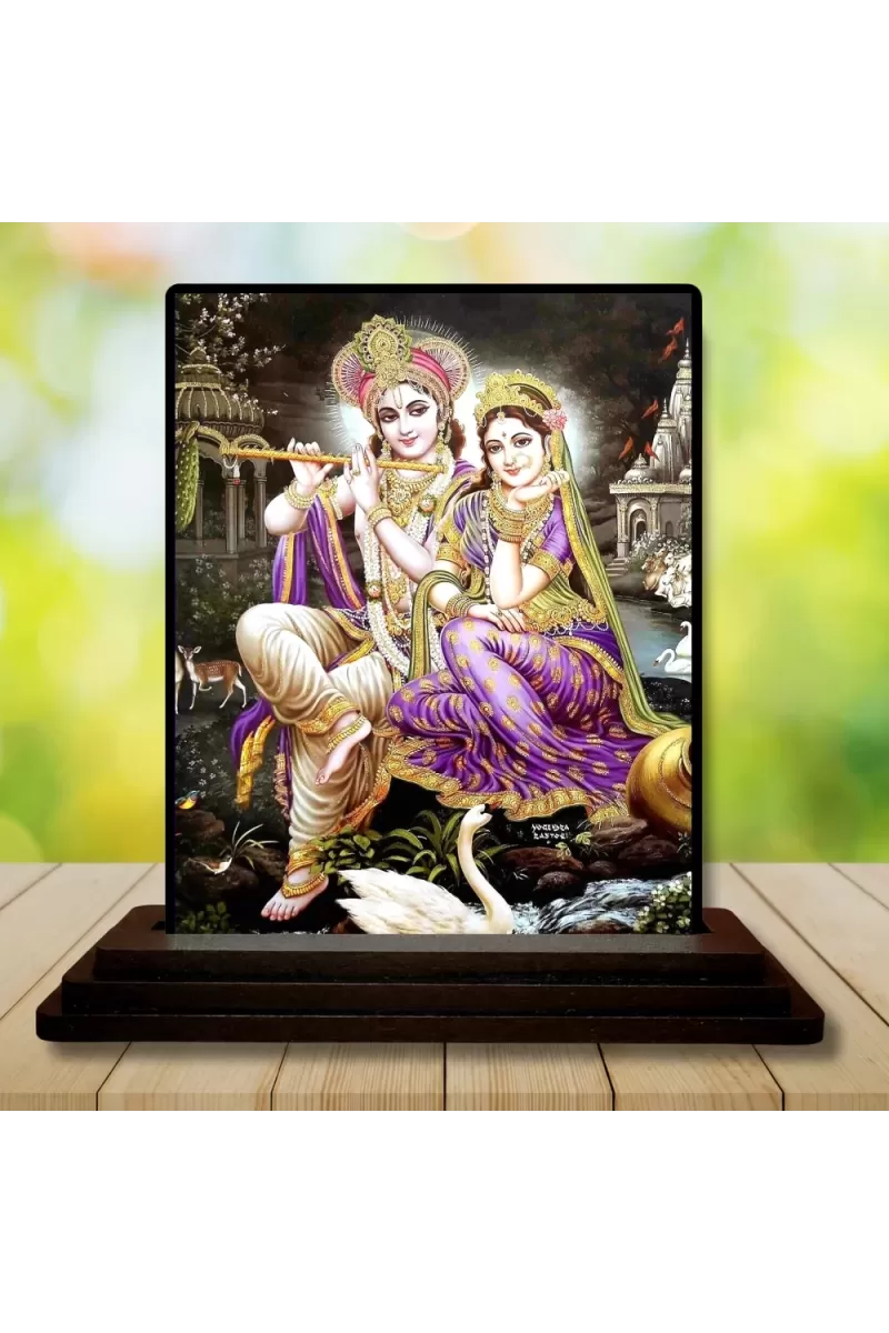 Car Dashboard Shree Krishna And Shree Radha Wooden Photo Stand  3x4 Inches, Compact & Stylish Spiritual Display For Car, Home & Office (Pack Of 1) (F49322)