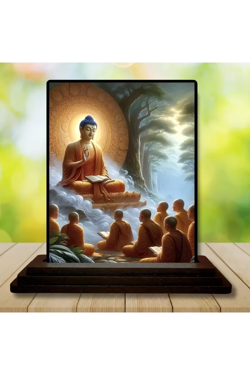 Car Dashboard Buddha Wooden Photo Stand  3x4 Inches, Compact & Stylish Spiritual Display For Car, Home & Office (Pack Of 1) (F49323)