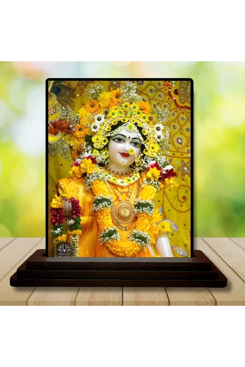 Car Dashboard Shree Krishna Wooden Photo Stand  3x4 Inches, Compact & Stylish Spiritual Display For Car, Home & Office (Pack Of 1) (F49324)