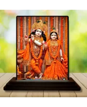 Car Dashboard Shree Krishna And Shree Radha Wooden Photo Stand  3x4 Inches, Compact & Stylish Spiritual Display For Car, Home & Office (Pack Of 1) (F49325)
