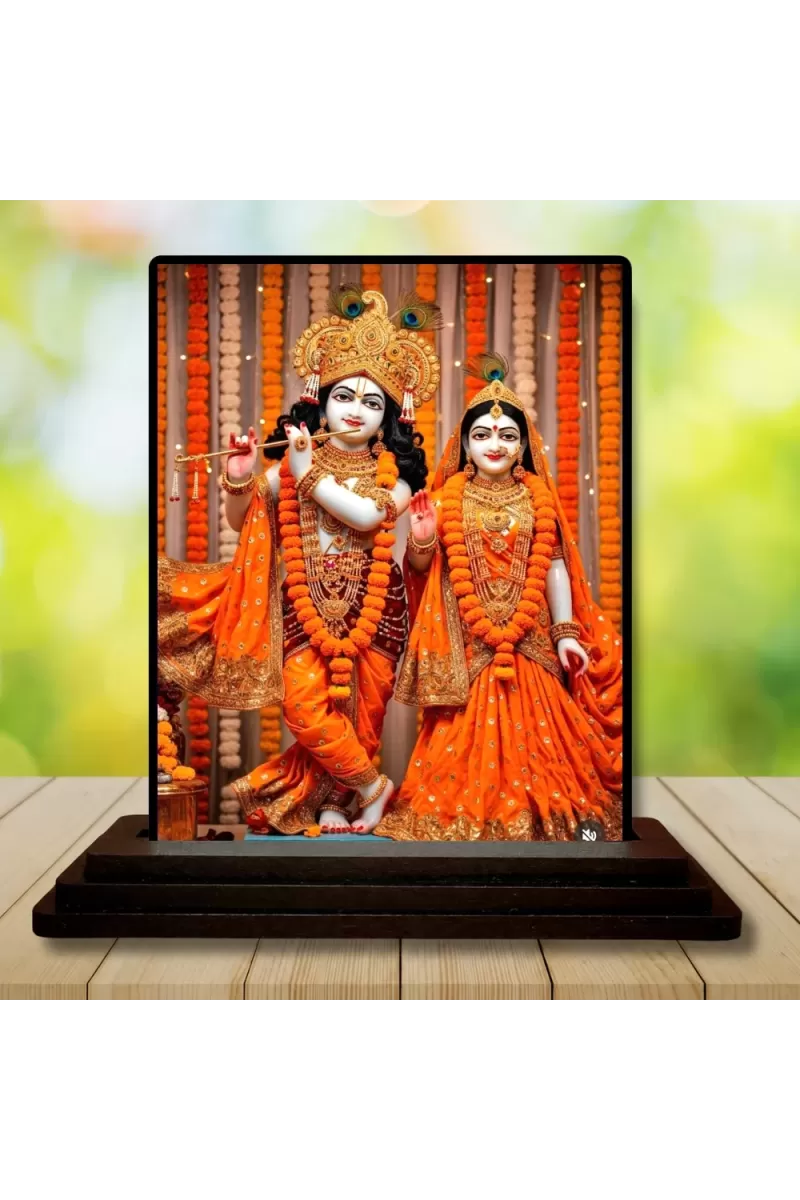 Car Dashboard Shree Krishna And Shree Radha Wooden Photo Stand  3x4 Inches, Compact & Stylish Spiritual Display For Car, Home & Office (Pack Of 1) (F49325)