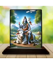 Car Dashboard Lord Shiva Wooden Photo Stand  3x4 Inches, Compact & Stylish Spiritual Display For Car, Home & Office (Pack Of 1) (F49326)