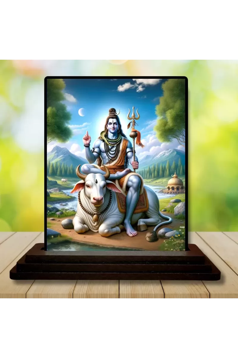 Car Dashboard Lord Shiva Wooden Photo Stand  3x4 Inches, Compact & Stylish Spiritual Display For Car, Home & Office (Pack Of 1) (F49326)