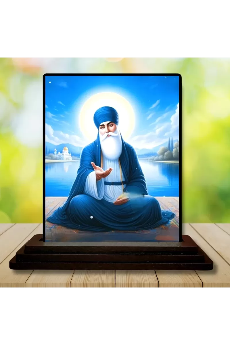 Car Dashboard Guru Nanak Wooden Photo Stand  3x4 Inches, Compact & Stylish Spiritual Display For Car, Home & Office (Pack Of 1) (F49328)