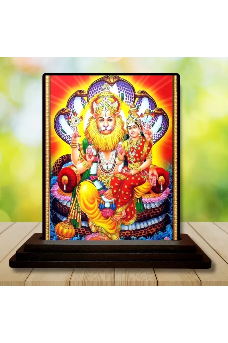 Car Dashboard Narasimha Wooden Photo Stand  3x4 Inches, Compact & Stylish Spiritual Display For Car, Home & Office (Pack Of 1) (F49329)